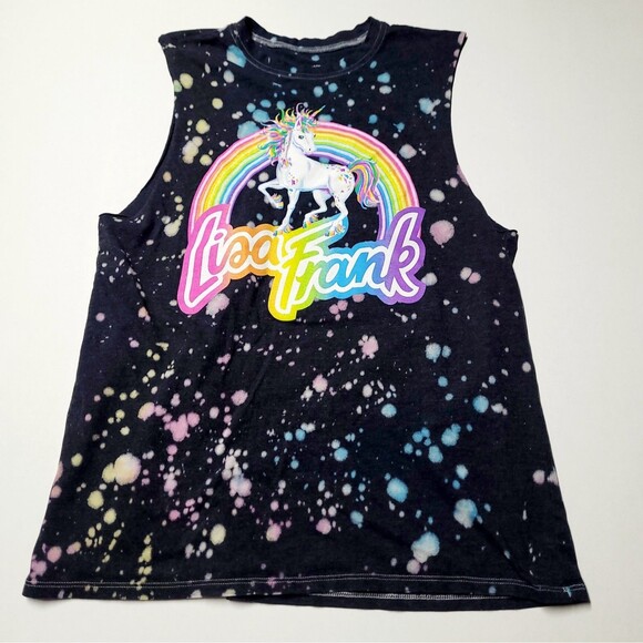 LISA FRANK Rainbow Unicorn Muscle Tank Top Paint Splatter Wash SMALL XOXO NWOT - Picture 1 of 6